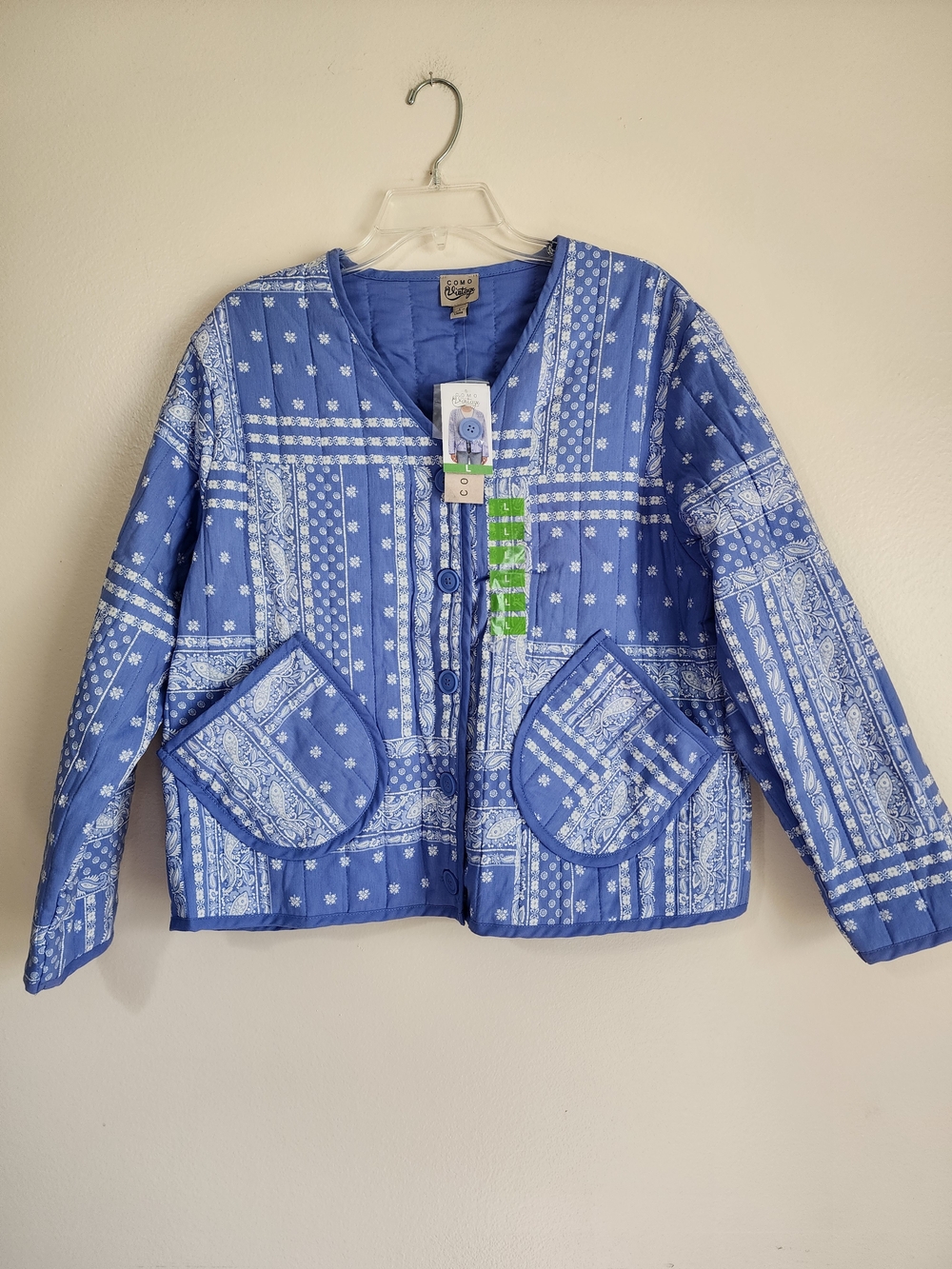 Cotton Quilted Blue Patterned Jacket